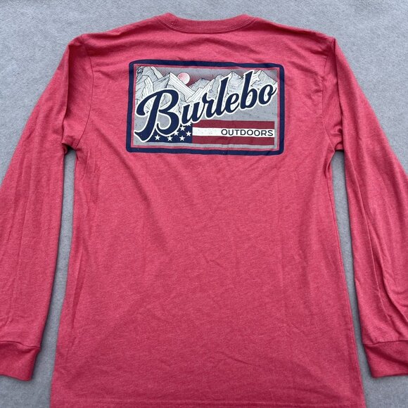 BURLEBO Long Sleeve T Shirt Mens Medium Crew Neck Mountains Flag Outdoors - Picture 1 of 5